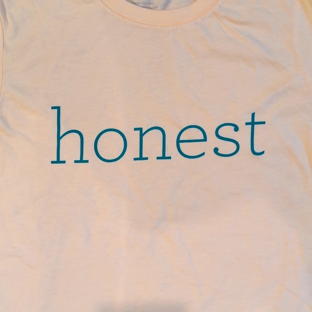 Honest T-shirt by True Food Kitchen Yellow with Teal Letters Size M - Picture 3 of 7
